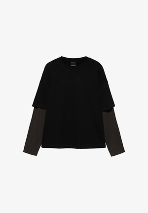 PULL&BEAR, DOUBLE-LAYER LONG SLEEVE - T-SHIRT - Langærmet T-shirt - black
