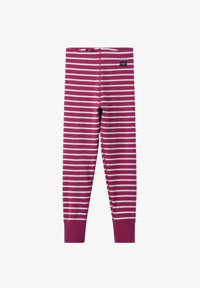 Bordeauxrode en witte gestreepte leggings van zacht katoen, met een elastische tailleband, geborduurde enkels en een klein logo-label.