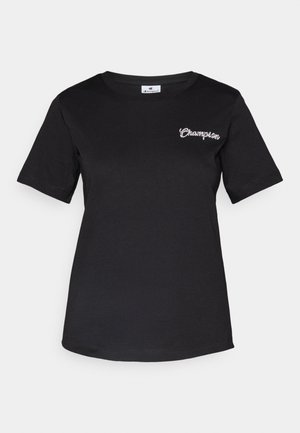 Czarny t-shirt z krótkim rękawem wykonany z bawełny, z małym białym haftem logo "Champion" na lewej piersi. Klasyczny krój.