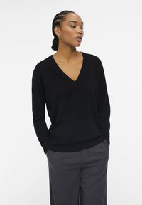 Object - OBJTHESS L/S V-NECK PULLOVER NOOS - Džemper - black Väikepilt 1