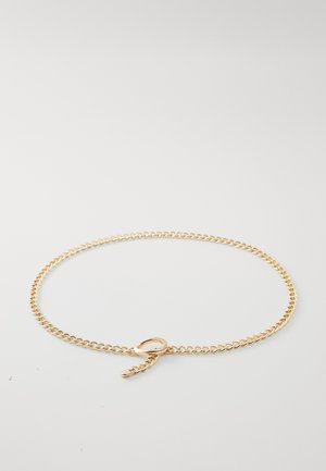 Goldene Armbandkette mit einem glatten, spiegelnden Finish, featuring verschränkte Glieder und einem sicheren Verschluss zum Befestigen.