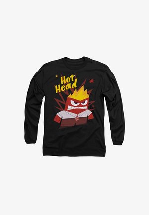 Black long-sleeve shirt featuring a red cartoon character with yellow hair and angry expression. Text reads "Hot Head" in bold yellow.