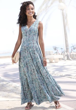 Jersey dress - türkis rosé creme bedruckt