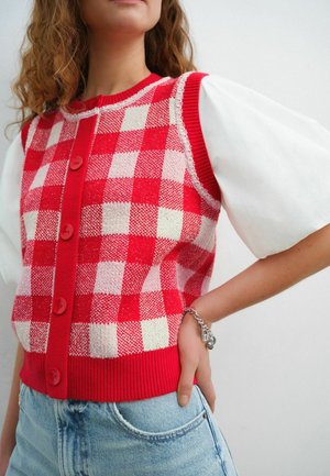 REGULAR FIT - GINGHAM PUFF SLEEVE LAYER  - Strickjacke - red