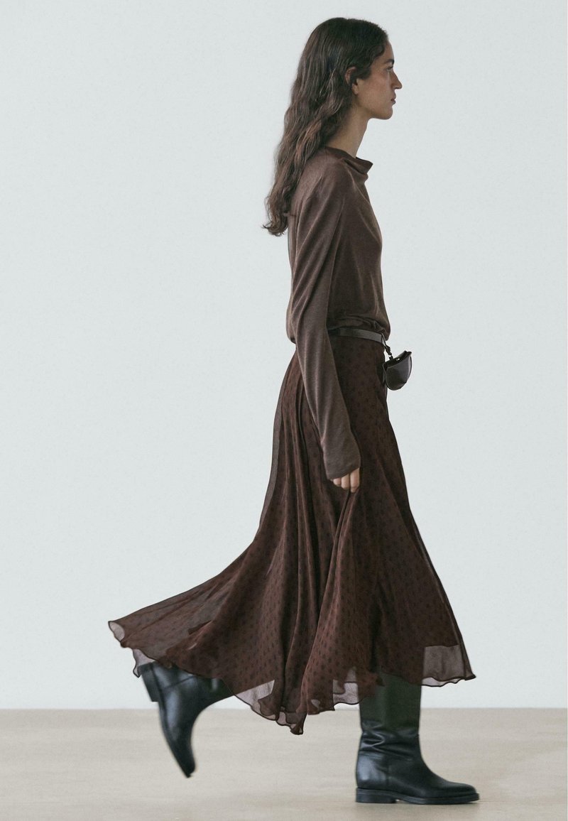 Massimo Dutti WITH DETAIL - A-line skirt - dark brown