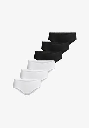 Tre sorte og tre hvide sømløse lavtaljede dametrusser arrangeret i to diagonale rækker på en hvid baggrund.