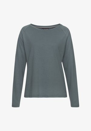 Langärmliges Hemd in gedämpftem Grau, mit Rundhalsausschnitt und Raglanärmeln, aus weichem, glattem Stoff mit einem schlichten Design.