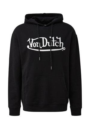 Hoodie noir à manches longues, avec poche kangourou et cordons de serrage. Présente un logo "Von Dutch" blanc bien visible sur la poitrine.