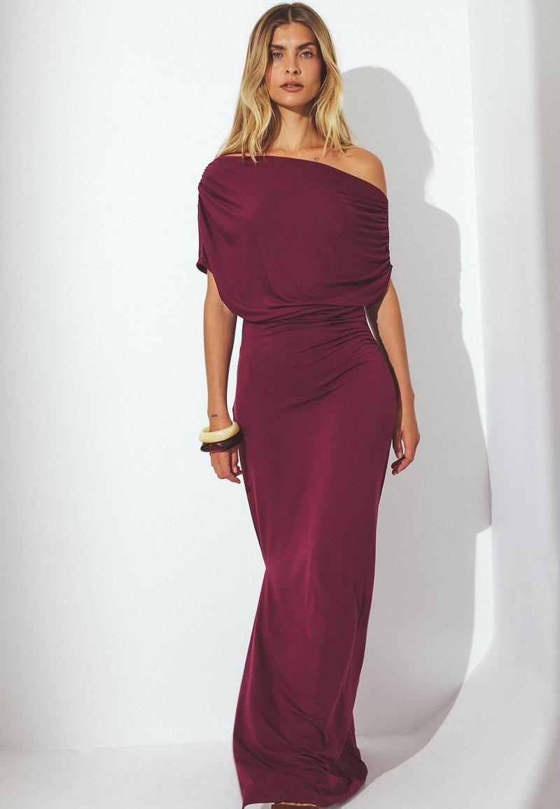 a-line v-neck floor-length satin prom dresses A-Line V-Neck Floor-Length Red Satin Beaded Prom Dress PSK020 US8 / Custom Color main image 0