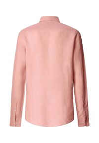 Vue arrière d'une chemise à manches longues rose pâle avec un col classique et des poignets boutonnés.