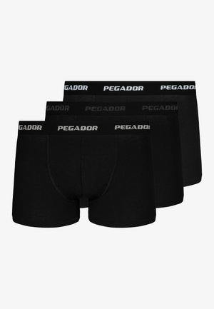 Black cotton boxer briefs, three-pack, featuring elastic waistband with "PEGADOR" text in white, smooth texture, and fitted design.