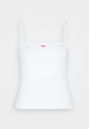 Canotta bianca a coste con spalline regolabili e un piccolo logo rosso ricamato sul petto. Materiale in cotone morbido.