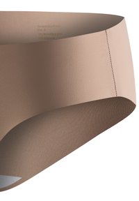 Beżowe majtki z mikrofibry o gładkim, bezszwowym wzornictwie i miękkiej teksturze. Wybitne dzięki wygodnemu dopasowaniu i minimalistycznemu wyglądowi.