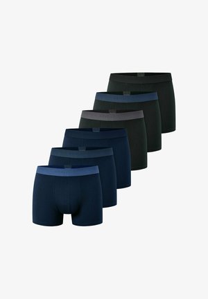Boxer briefs bleu marine avec une ceinture taille bleu clair portant l'inscription "SCHIESSER", confectionnés dans un tissu lisse et extensible.