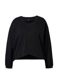 Felpa nera a maniche lunghe, cortta, con scollatura rotonda, design asimmetrico e tessuto testurizzato. Presenta polsini elasticizzati e una vestibilità rilassata.