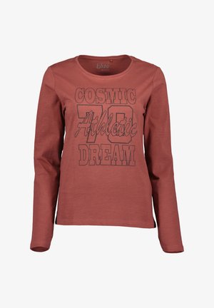 Koszula z długim rękawem koloru rdzy z okrągłym dekoltem i czarnym napisem „Cosmic Athletic 70 Dream” na piersi.
