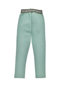 Light green cotton pants with a gray waistband featuring "BLUE PAIVA" text, straight cut, and ankle-length design. Soft textured fabric.