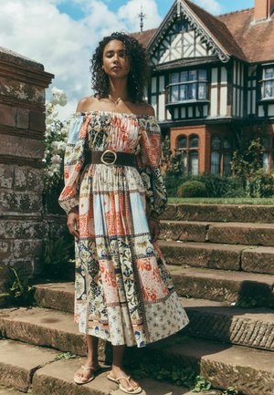 Next, LONG SLEEVE SQAURE NECK BOW MIDI DRESS - Day dress - multi print national trust x next