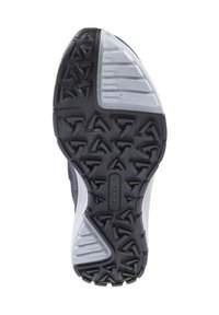 Suola della scarpa in gomma nera con un motivo di battistrada profondo. Suola intermedia grigia con accenti testurizzati e pannelli laterali bianchi. Presenta il logo sulla suola.