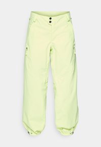 Világos zöld hópantalon laza fitten, két oldalsó cipzáras zsebbel, állítható mandzsettákkal és deréknál két gombos záródással.