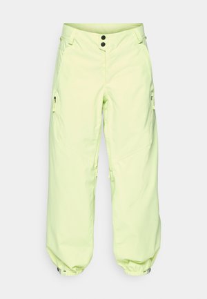 Pantalones de nieve verde claro con un ajuste relajado, que cuentan con dos bolsillos laterales con cremallera, puños ajustables y un cierre de dos botones en la cintura.