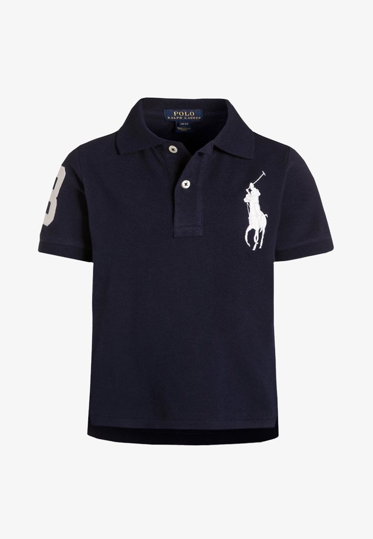 Polo shirt blu navy in cotone testurizzato. Presenta una pattina con due bottoni, un logo ricamato bianco e un grande numero 3 sulla manica.