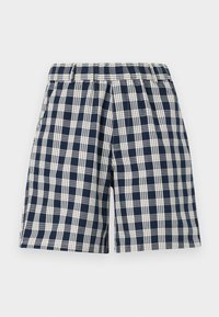 Marineblå og hvite rutete shorts med elastisk midje. Har løs passform og rett snitt. Laget av tekstil, egnet for hverdagsbruk.