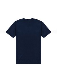 Námořnická modrá tričko s krátkým rukávem. Kulatý výstřih, měkká textura, se rovný střih a žádné viditelné logo nebo ozdoby.