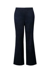 Navyblaue Hosen mit einem strukturierten Wellenmuster, ausgestattet mit einem geraden Bein und einem elastischen Bund für zusätzlichen Komfort.