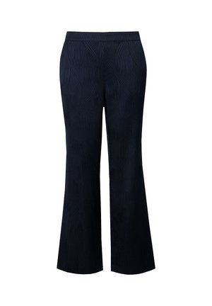Navy blue pants with a textured wave pattern, featuring a straight leg design and an elastic waistband for comfort.