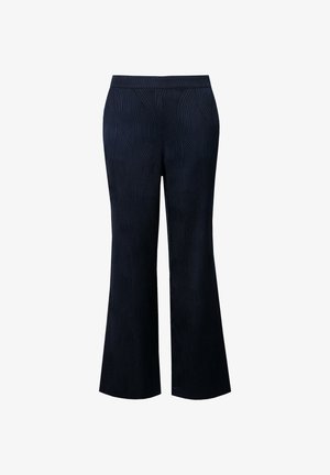 Navyblaue Hosen mit einem strukturierten Wellenmuster, ausgestattet mit einem geraden Bein und einem elastischen Bund für zusätzlichen Komfort.