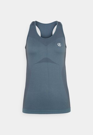 Lightweight athletic tank top in dark blue with a fitted design. Features a ribbed back, smooth texture, and a small logo on the chest.