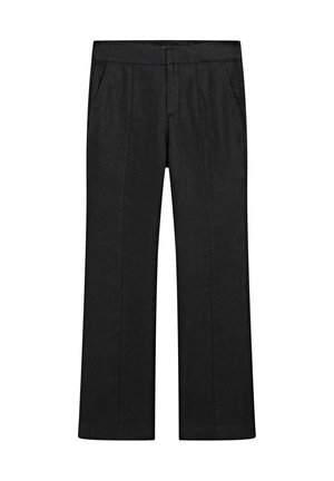 Černé kalhoty s širokými nohavicemi vyrobené z lehké látky. Mají rovný přední díl, dvě boční kapsy a volný střih.