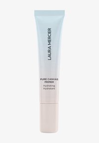 Il Primer Pure Canvas di Laura Mercier in un tubetto bianco lucido, presenta testo in nero. Il tappo è di colore crema; il design è elegante e moderno.