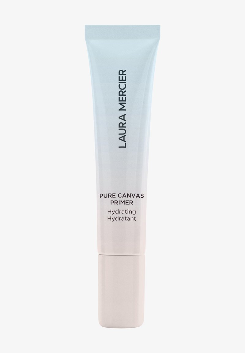 Il Primer Pure Canvas di Laura Mercier in un tubetto bianco lucido, presenta testo in nero. Il tappo è di colore crema; il design è elegante e moderno.