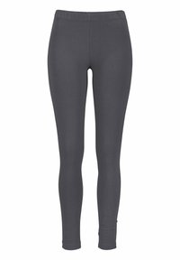 Gray leggings with a smooth texture, elastic waistband, and fitted design. No visible patterns or hardware details.