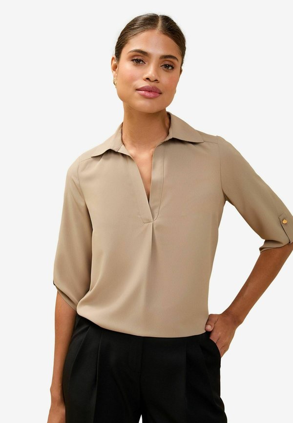 REGULAR FIT - V-NECK 3/4 SLEEVE COLLARED - Bluse - beige