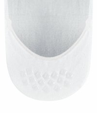 Calcetín blanco sin vista con un patrón de agarre de silicona texturizado en el talón para mejorar la funcionalidad antideslizante y un acabado de tejido de punto suave.