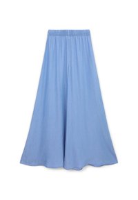 Helleblaue weite Culottes mit einem smockierten Bund, aus weichem Material, mit einem fließenden Design und glatter Textur.