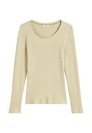 Maglia a maniche lunghe color giallo chiaro con scollo rotondo, realizzata in tessuto morbido; presenta una leggera texture e un design aderente.