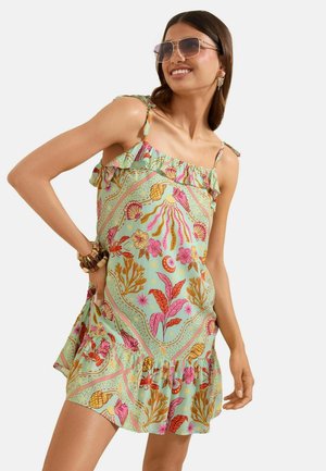 Friends Like These, REGULAR FIT - RUFFLE DETAIL SLEEVELESS MINI DRESS . - Rochie de zi - green/pink