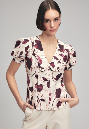 V NECK - Blouse - patterned vanilla