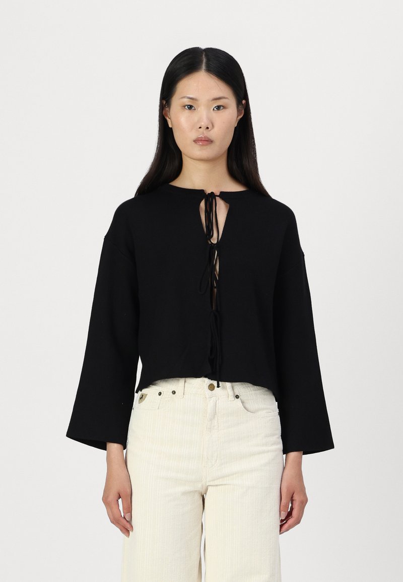 Gina Tricot TIE CARDIGAN - Adīta jaka - black