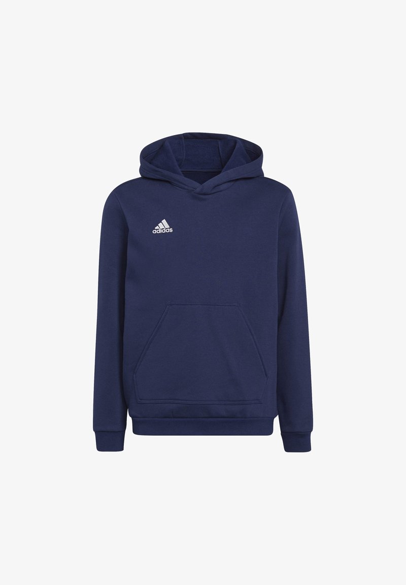 Tamsiai mėlynas medvilninis džemperis su priekiu kišene, su raišteliu reguliuojama kapuce ir balta Adidas logotipu krūtinėje. Yra elastingi rankogaliai ir apačia.