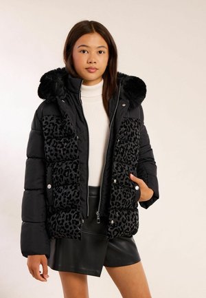 Lipsy, SHOWER RESISTANT MIDWEIGHT LEOPARD PRINT SHORT PUFFER COAT - Winter jacket - black