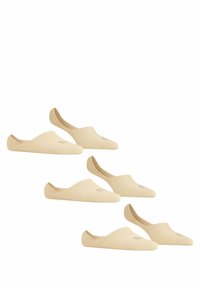 Beige, elastiske slip-on tøfler med rund tå og lav bak, med et teksturert strikke mønster og subtilt logo detaljer.