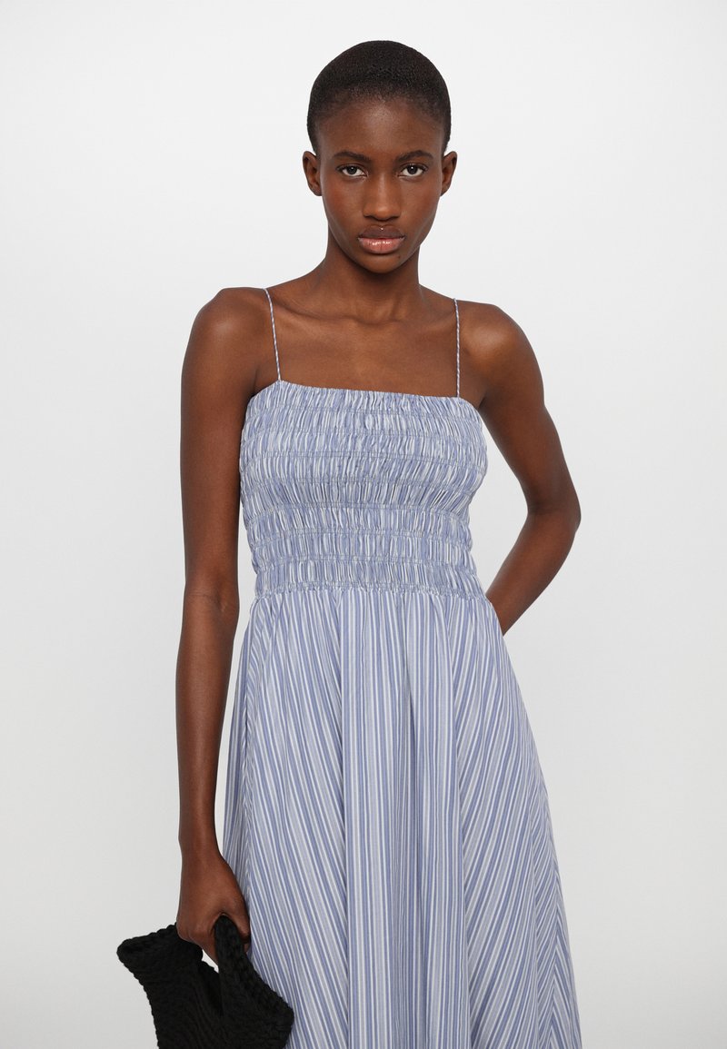 faithfull the brand dress blue Faithfull the Brand Costa Mini Dress Flor Check Cobalt