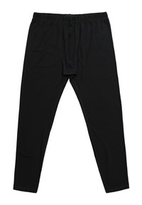 Pantaloni intimi lunghi neri con cintura elastica e apertura frontale, realizzati in tessuto morbido e elasticizzato per calore e comfort.