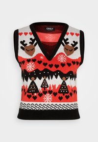 ONLXMAS HEART V NECK VEST - Maglione - black/poppy red/green bee