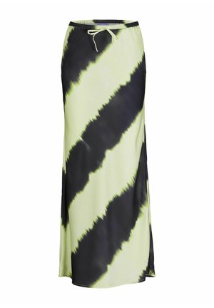Hosszú szoknya, amely neon sárga és fekete batikolt mintázatú. Simára szőtt anyagból készült, húzózsinórral ellátott derékpánttal és oldalsó hasítékkal.